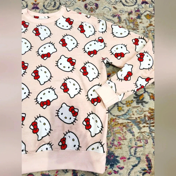 Sanrio Women's Tops Pink Hello Kitty Graphic Faces Crew Neck Sweatshirt, sz XS - Picture 5 of 13